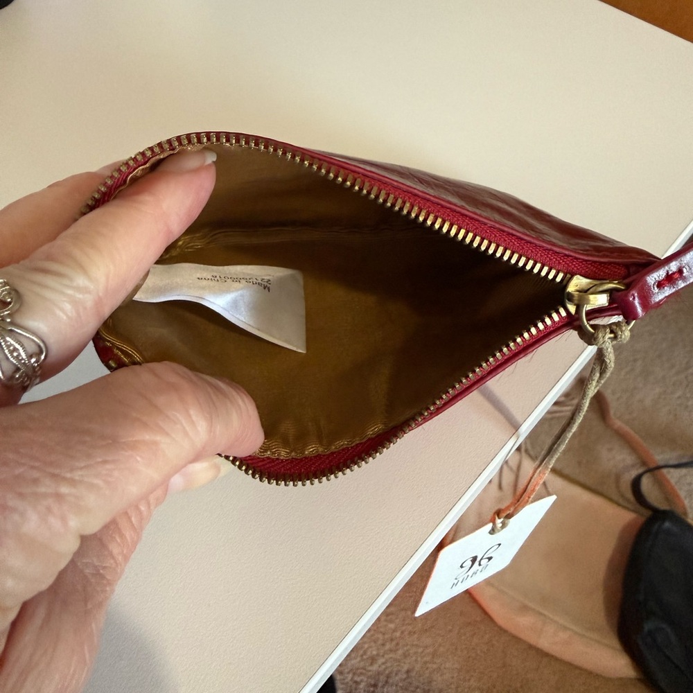 Hobo GIVE Red and Gold Fur Zipper Pouch - Picture 3 of 5